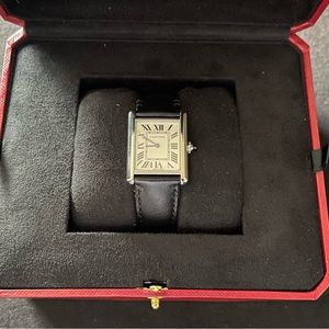 Cartier Tank Must Large 33.7 x 25.5 Steel Case White Dial Leather Strap